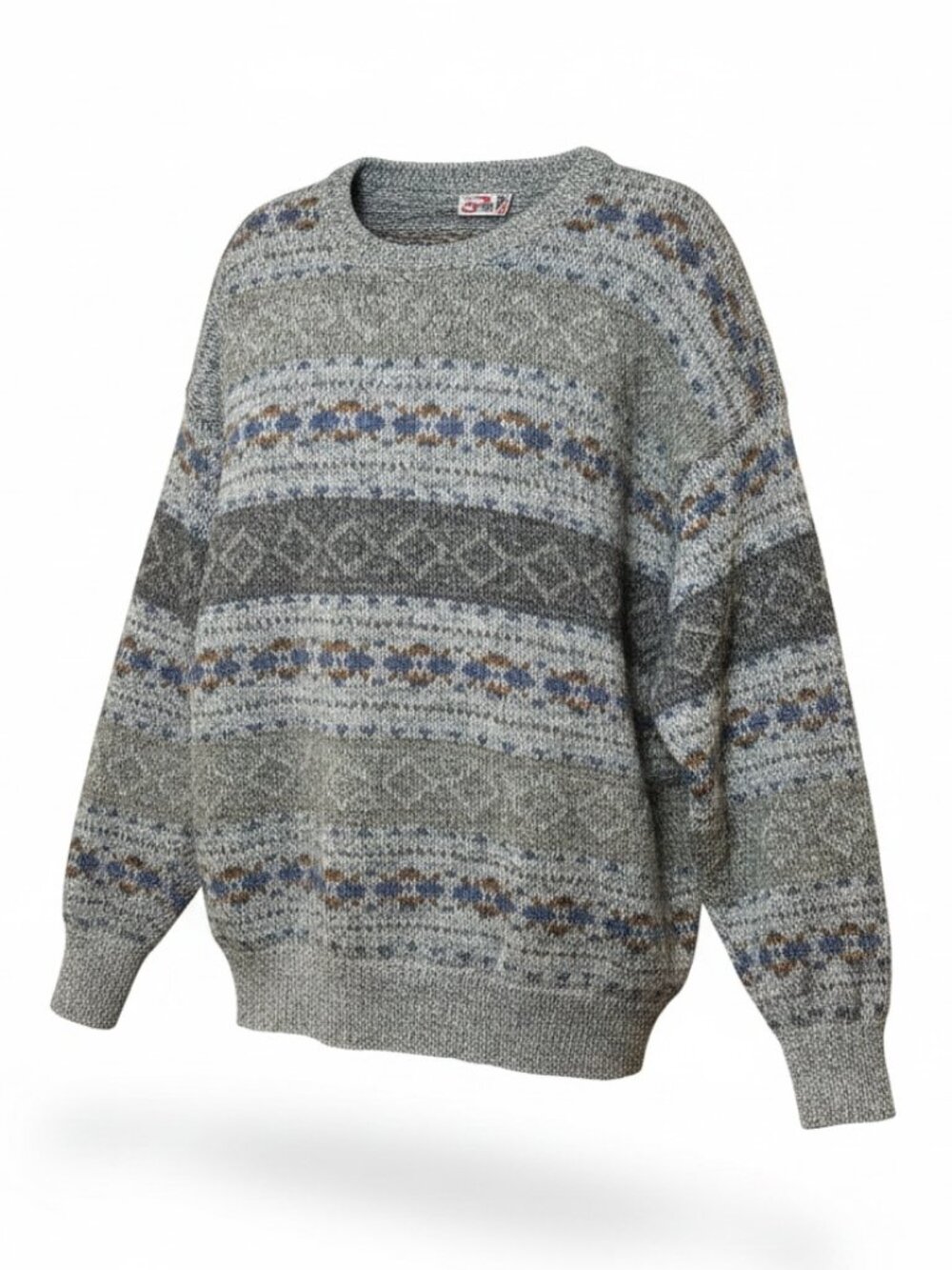 Vintage Silvy Tricot SCI Italy Wool Blend Grandpa Sweater Gray Patterned Size XL